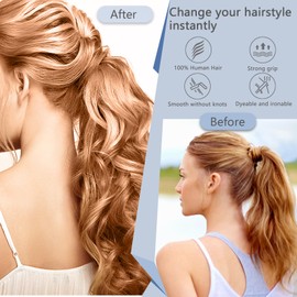 FUOTONBUTY Claw Clip Ponytail Extension 100% Real Remy Human Hairpiece Pony Tails Hair Extensions Long Straight Ponytail for Women (Balayage Caramel Blonde to Bleach Blonde, 20 inch)