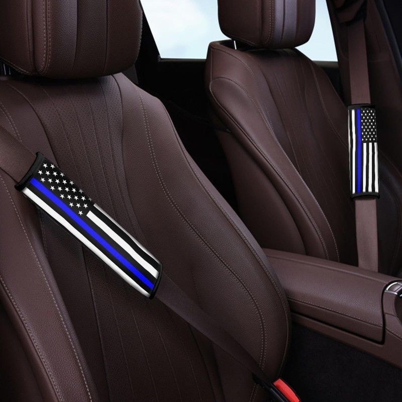 Xalvoria 2-Pack USA Flag Thin Blue Line Seat Belt Pads