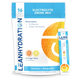 LEAN Hydration Daily Natural Electrolyte Packets Drink Mix | Zero Calories, Zero Sugar plus Vitamins, Minerals & More | 16 ct (Orange Yuzu)