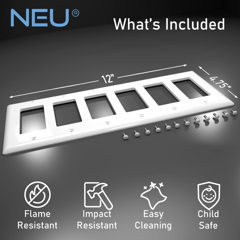 NEU 6-Gang Mid-Size Decorator Light Switch Outlet Cover Wall Plates,