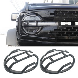 FSYHKJ Front Headlight Guards Trim Protector Cover for Ford Bronco 4-Door 2021-2024 Exterior Headlamp Guard Kit Accessories (Golssy Black)