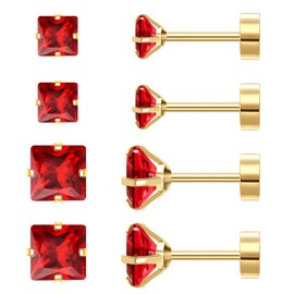 Red Stud Earrings for Women, Red Earrings as Flat Back Stud Earrings for Women, 18k Gold Hypoallergenic Earrings as Prom Jewelry and Birthday Gifts for Her, 2 Pairs
