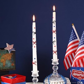 Nuanchu 4 Pack 4th of July Taper Candles 10 Inch Independence Day Candlesticks Unscented White Red Blue Bow and Star Patriotic Candles Sticks for Memorial Day Dinner Table Decoration