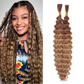 2 Packs Deep Wave Braiding hair extension bulk Fiber Hair Extensions, (T30/27, 20inch)