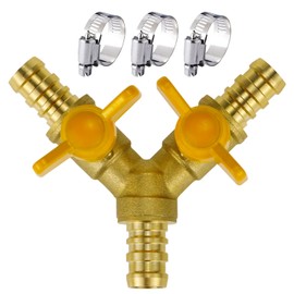 Horiznext brass 1/2 inch O.D. barb three way shut off ball valve for gas hose air water pvc pex garden tubing fuel line, tee switch splitter fitting