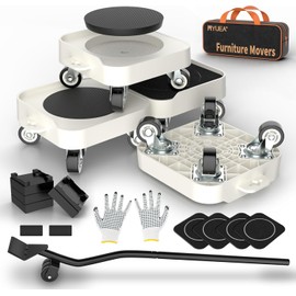 MYUEA Furniture Sliders Lift Mover Dolly Tool Set - 1200LBS Heavy Duty Furniture Movers with 4 Wheels (360° Swivel), Includes Pry Bar, Gloves, Mat, Bag & Hardwood Floor Sliders, for Round & Flat Legs