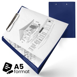 Netuno Clipboard Folder A5 with Clip Dark Blue Clipboard DIN A5 with Lid Writing Board with Metal Clip Hard Plate Plastic Writing Pad Clipboard DIN A5 Document Holder Pack of 1