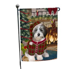 Doggie of the Day Tibetan Terrier Dog Garden Flags - Christmas Stocking was Hung - Double Sided - Yard Porch Lawn Spring Decorative Gift - Home Decor 12 1/2"w x 18"h - GFLAG50794