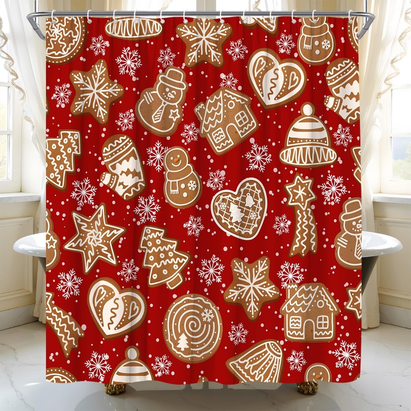 ABONAN Christmas Shower Curtain Gingerbread Snowflake, 72 x 72 Inch