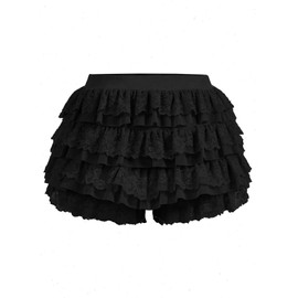 Women's Y2K Lace Ruffer Shorts Sexy Boyshorts Layered Pumpkin Skirt Cute Sweet Pettipants Black