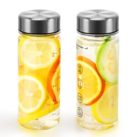 BuildLife Plastic Water Bottle with Stainlesss Steel Lid, 350ML Reusable Tritan Drinking Bottles BPA-Free Leak Proof Beverage Juice Container for School Office Sports (2pcs 350ml)