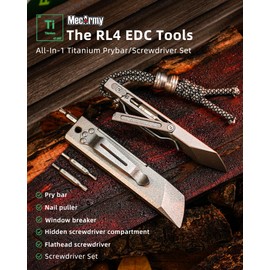 MecArmy RL4 EDC Pry Bar Multitool, Titanium Pocket Screwdriver with 6 Interchangeable Bits & Hidden Bit Storage, Keychain Hole & Pocket Clip for Easy Carry, Portable Multitool for Home & Outdoors