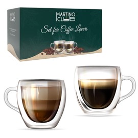 Double Wall Glass Coffee Mugs - Glass Cups with Handle - Insulated Coffee Cups - Clear Coffee Mugs Set of 2 - Glass Cups Set 5 oz Designed in the USA