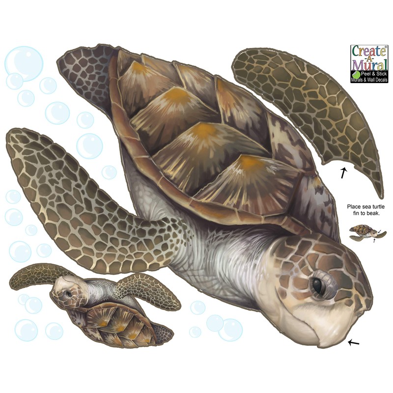 Create-A-Mural : Sea Turtle Wall Decal ~Realistic Undersea Animal for
