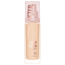 Maybelline Lifter Plump & Glow Foundation, Liquid Foundation with 2% Niacinamide + Hyaluronic Acid, Plumping and Brightening Face Makeup, 110, 1 Count