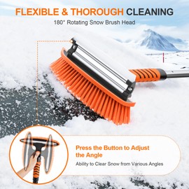SKYJDM 57.4" 4 in 1 Extendable Snow Brush Shovel Kits & Ice Scrapers for Car Windshield, 180° Pivoting Snow Brush Head Adjustable Snow Removal Tool Kits with Foam Grip for Car, SUV, Truck