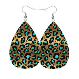 Vosach Leopard Print Leather Teardrop Earrings Luxury Gold Blue Cheetah Skin Spot Fur Animals Print Faux Leather Water Drop Earrings Jewelry For Women Friends Wedding