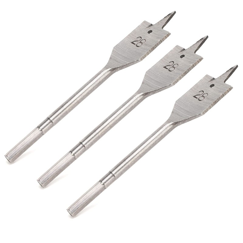 Flat Wood Spade Bits 3Pcs High Carbon Steel Set 28mm