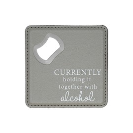 Pavilion - Holding It Together 4” Square Bottle Opener Coaster, Tabletop Protection, Drinking Coasters, Cup Mats For Drinks, Gifts For Friends with Kids, 1 Count (Pack of 1), 4” x 4” x 0.25”, Gray