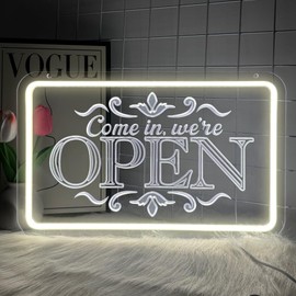 RuCvixkt We are OPEN Sign for Business, Dimmable Switch Brightness LED Neon Open Sign for Shops Hotel Window Salon Bar Club Restaurant Decor (Warm White, 15 inches x 9.5 inches)