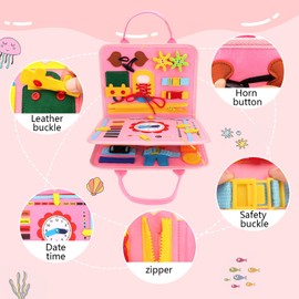 iewrtcin Baby Busy Board for Toddlers, Montessori Toy for 1-3 Year Old, Fine Motor Skills Toys Busy Book for Kids, Birthday Gifts for Boys Girls (Pink)