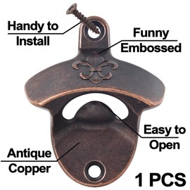 Jumiok Rustic Bottle Opener Wall Mounted Fleur De Lis Beer Cap Opener Table Mounted Antique Copper