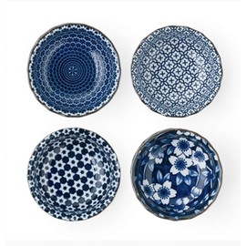 4 Pcs. Japanese 3.5"D Soy Sauce Bowl Dish Set Porcelain Assorted Print/ Made Japan