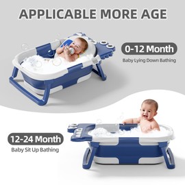 TPN Collapsible Baby Bathtub for Infants to Toddler with Real-time Temp Monitor+Floating Cushion,Foldable Baby Bath Tub Set Applicable 0-36 Month,Perfect Portable Travel Baby Tub for Newborns Boy