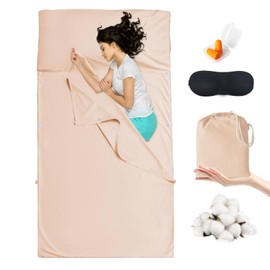 BREENHILL Cotton Sleeping Bag Liner，Single Camping Sheets & Travel Sheet Hostels & Traveling Sleep Sack for Backpacking, Hotels Lightweight Sleeping Bag Liners with Zipper Comfortable Pink