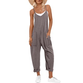 ANRABESS Jumpsuits for Women Casual Summer Overalls Sleeveless Spaghetti Strap Romper Jumpers Trendy Beach Vacation Outfits Grey Medium