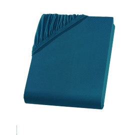 Hometex Premium Textiles Fitted Sheet 140-160 x 200 cm, Jersey Bed Sheet Made of 100% Microfibre, Mattresses up to 23-25 cm, Oeko-Tex Made in Green, Petrol