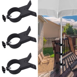 YZZHAJ Deck Patio Umbrella Holder Heavy Duty Adjustable Metal Umbrella Clamp Stand Mount Attaches to Railing, Outdoor Courtyard, Balcony, Boats, 3 Pack Black (Corner Mount)