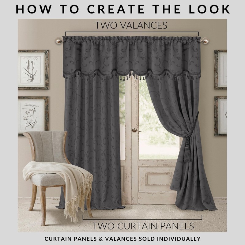Elrene Home Fashions Mia Jacquard Scroll Blackout Window Curtain, 52"