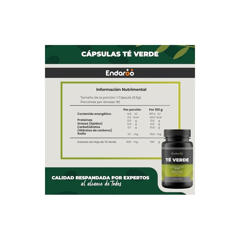 Té Verde, 90 Cápsulas, Suplemento Natural para Energía y Control
