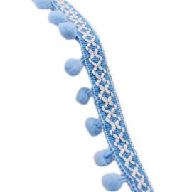 Yalulu - Cinta bordada de 20 yardas con pompones y flecos, color azul claro
