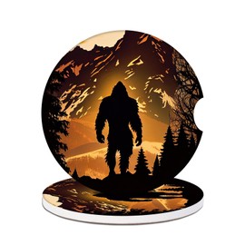 2 Pack Car Cup Holder Coasters - Bigfoot Mountains Forest Moon Absorbent Ceramic Coaster, Car Coasters for Cup Holders, Car Interior Accessories for Women Men