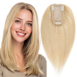 MY-LADY Human Hair Toppers for Women Real Human Hair Thin 7 * 13CM Silk Base with Lace Clip in Remy Hairpieces 150% Density 8 Inch Natural Blonde