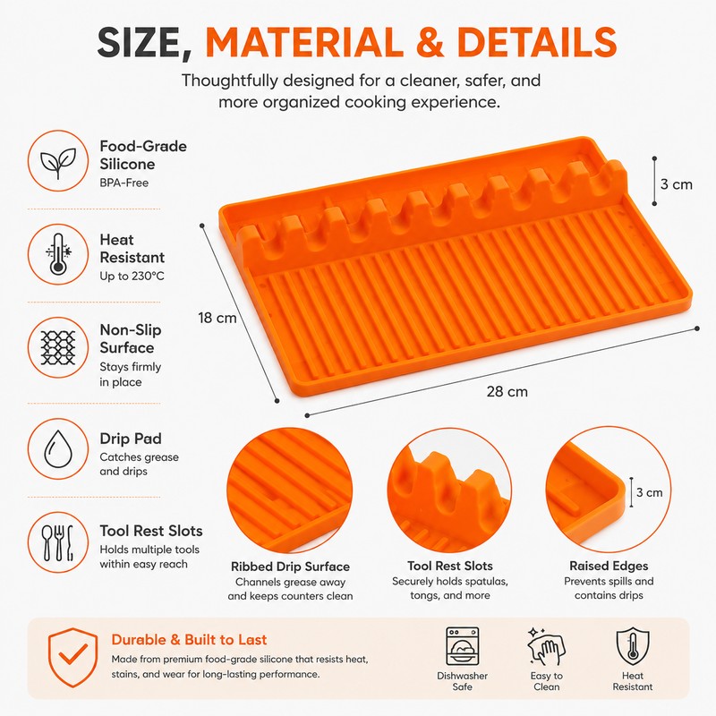 Silicone Griddle Tool Mat for BBQ Cooking – Heat-Resistant Spatula
