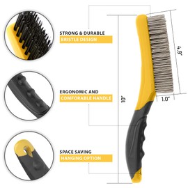 Lavaxon Lavaxon Wire Brush Set-Heavy Duty Stainless & Carbon Steel Bristles with Plastic Handle Grip for Rust, Wielding Slag, Dirt & Paint Scrubbing with Deep Cleaning C 10 Inches (Pack of 2-Yellow)