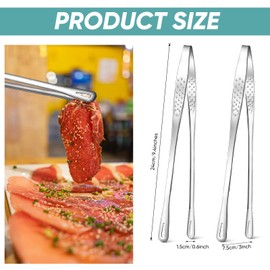 meekoo 6 Pcs 9.5 Inches Stainless Steel Korean BBQ Grill Tongs Japanese Barbecue Tongs for Cooking Portable Kitchenware Home Outdoor Steak Salad Food