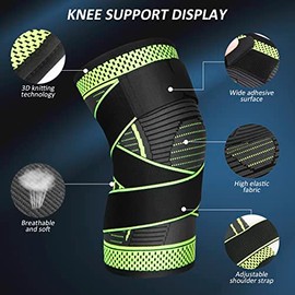 Adjustable Knee Support Brace 1 pack Compression Knee Sleeves for Men Women Use for Meniscus Tear, Arthritis, Tendinitis, Ligament Injury,Weight Lifting, Anti Slip Knee Brace (Green, X-Large)