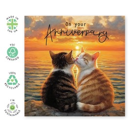 On Your Anniversary Card - Romantic Cats at Sunset Design -For Them, Sis, Bro, Other Couples, Friends, or Special Loved Ones - Celebrate Love and Milestones - Blank Inside