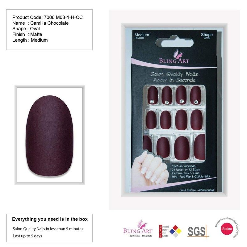 False Nails by Bling Art Brown Matte Oval Medium Fake