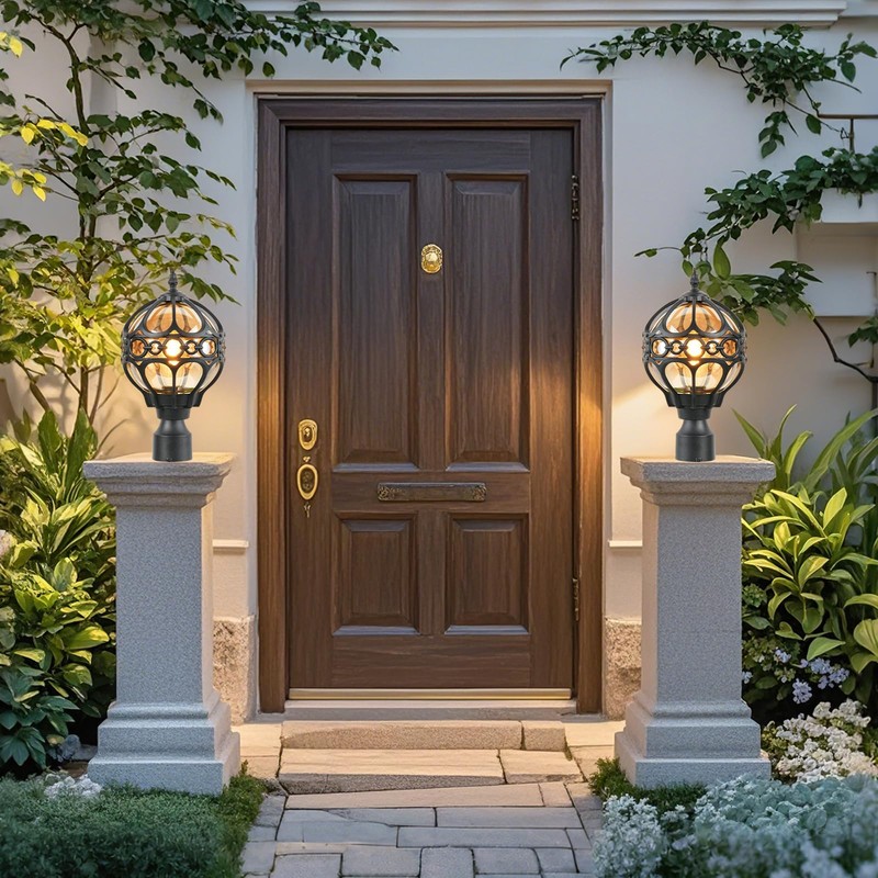 2 Pack Outdoor Globe Lamp Post Light Fixtures, 15.8" Black