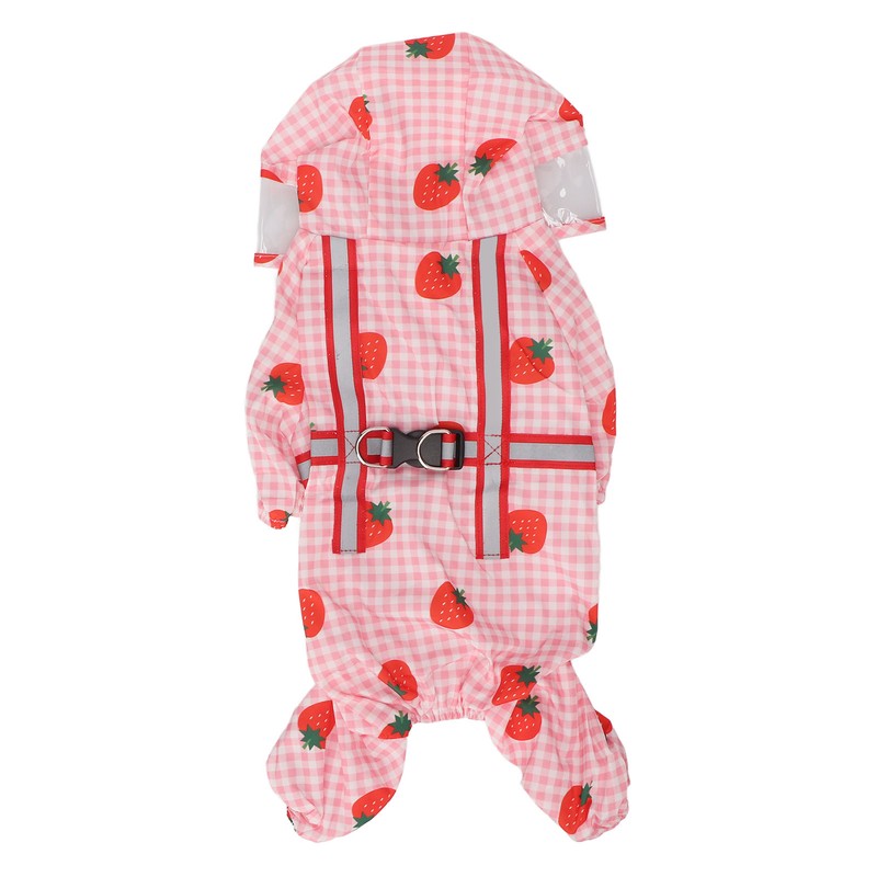 Dog Raincoat Hooded Reflective Breathable Lightweight Strawberry Patterns Puppy Rain