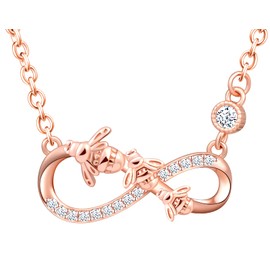 INFINIONLY Fashion Women's Girls Necklaces Bracelets and Earrings 925 Silver Jewellery Sets with Cubic Zirconia Cute Little Bee Infinity Symbol Necklaces Pendant Bracelet Stud Earrings Rose Gold,