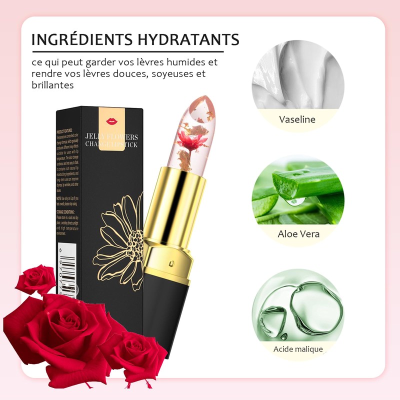 Lippenstifte aus Kristallblumen, Temperaturwechsel, Feuchtigkeitscreme, langanhaltend, wasserfest, Lippenbalsam (rot)