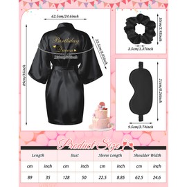 Neer 21 Pcs Women Birthday Party Robe Set Queen Squad Kimono Satin Bathrobes with Eye Mask and Scrunchie for Birthday (Black)