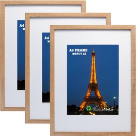 A4 Wooden Picture Frame with Acid Free A5 Mount 3 Pack, A4 Dark Wooden Document Frames Mount A5, A4 Photo Frames for Tabletop or Wall Mount,A5 Wooden Frame for tabletop or Wall Hanging.