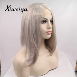 Xiweiya Short Grey Lace Front Wig Platinum Grey Synthetic Ash Blonde Bob Synthetic Lace Front Wigs Middle Part Heat Resistant Fiber for Women Drag Queen Wig 14inch